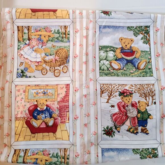 Vtg Blumgart Teddy Bear Panel Fabric-Linda Griffith-1995-Quilting Cotton-2 Yds - Picture 3 of 8